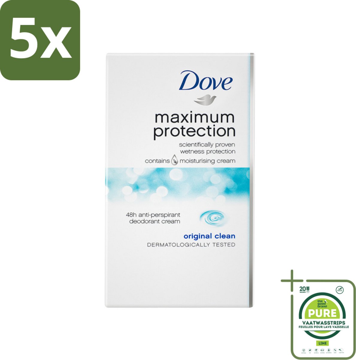 5 x Dove Deodorant Stick - Maximum Protection - Original Clean - 45 ml - Grootverpakking - Anti-transpirant - Deodorant - Dove - Bescherming Tegen Zweet - Verzorgend