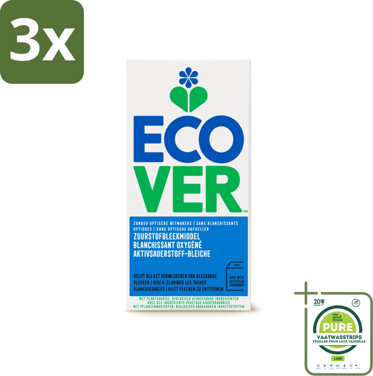 3 x Ecover - Zuurstofbleekmiddel - 400 g - Grootverpakking - Wasmiddel - Bleekmiddel - Vlekkenverwijderaar - Chloorvrij - Natuurlijk