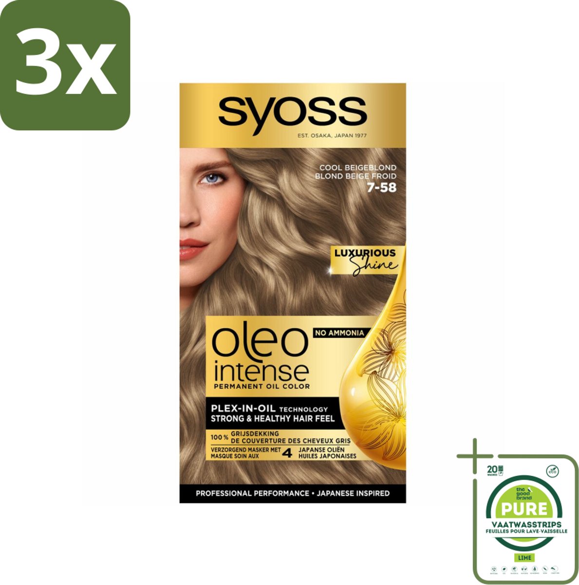 3 x SYOSS - Oleo Intense 7-58 Cool Beige Blond - Haarverf - Zonder Ammoniak - Grijsdekking - Langdurige Kleur - Grootverpakking - Permanente Haarkleuring - Haarkleur - Olie-formule - Ammoniakvrij - Grijsdekking