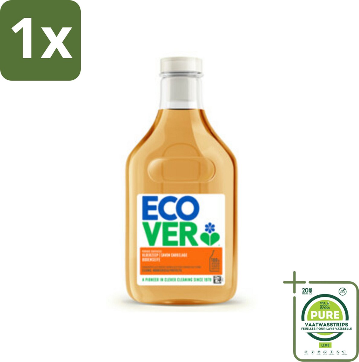 1 x Ecover - Vloerzeep - Sinaasappel & Citroen - 1 liter - Vloerzeep - Natuursteen - Tegels - Beton - Milieuvriendelijk