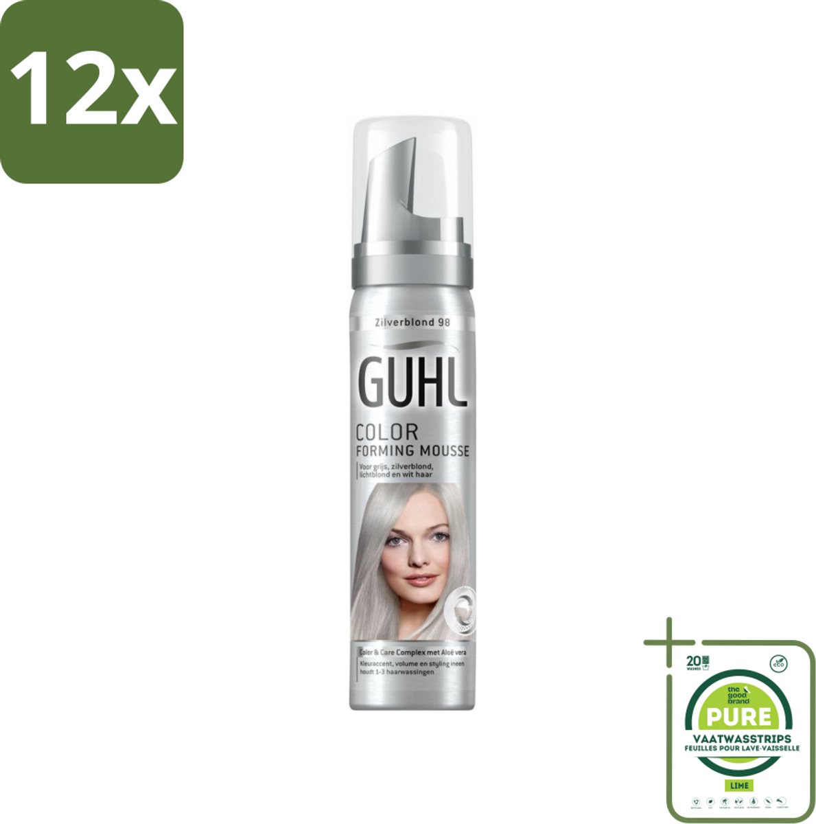 Guhl - Kleurmousse - Zilverblond No. 98 - 75 ml - Voordeelverpakking - 12 stuks - Kleurmousse - Zilverblond