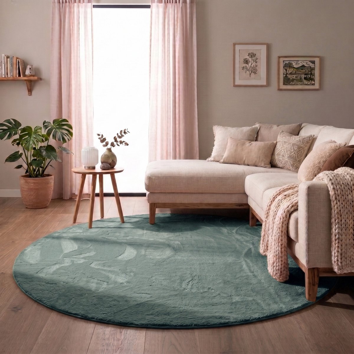 NATURL. Rond laagpolig vloerkleed - Cozy Groen - Ø 200cm