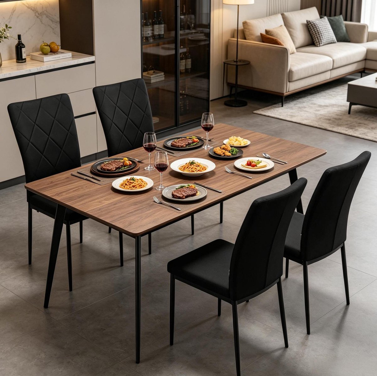 COVREO Eetkamerstoel set van 4 41x94,5x43 cm zwart, velvet met hoge rugleuning