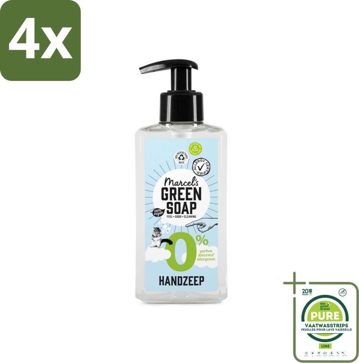 Marcel's Green Soap - Handzeep 0% - Zachte verzorging - 250 ml - Voordeelverpakking - 4 stuks - Handzeep - Biologische zeep