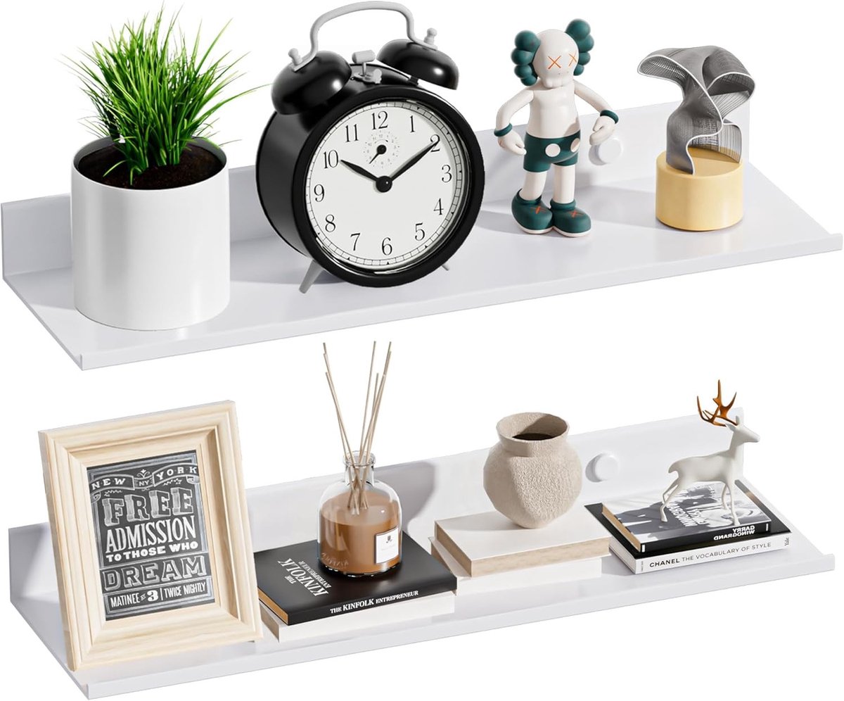Wandplank zonder boren 40 cm - Set van 2 metalen planken voor moderne wanddecoratie in keuken, woonkamer en studeerkamer