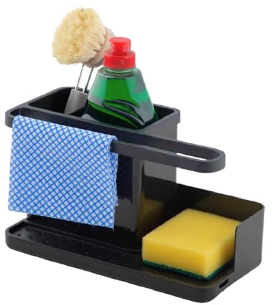 Huis Geluk Opbergrekje voor Gootsteen – Gootsteenorganizer met Verwijderbaar Lekbakje en Antislip – Zwart