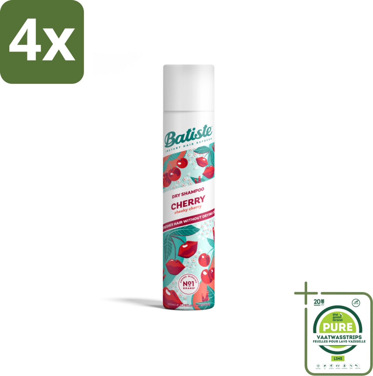 Batiste - Cherry - Droogshampoo - Kersenbloesem Geur - Verfrist en Geeft Volume - 200ml - Voordeelverpakking - 4 stuks - Droogshampoo - Cherry geur