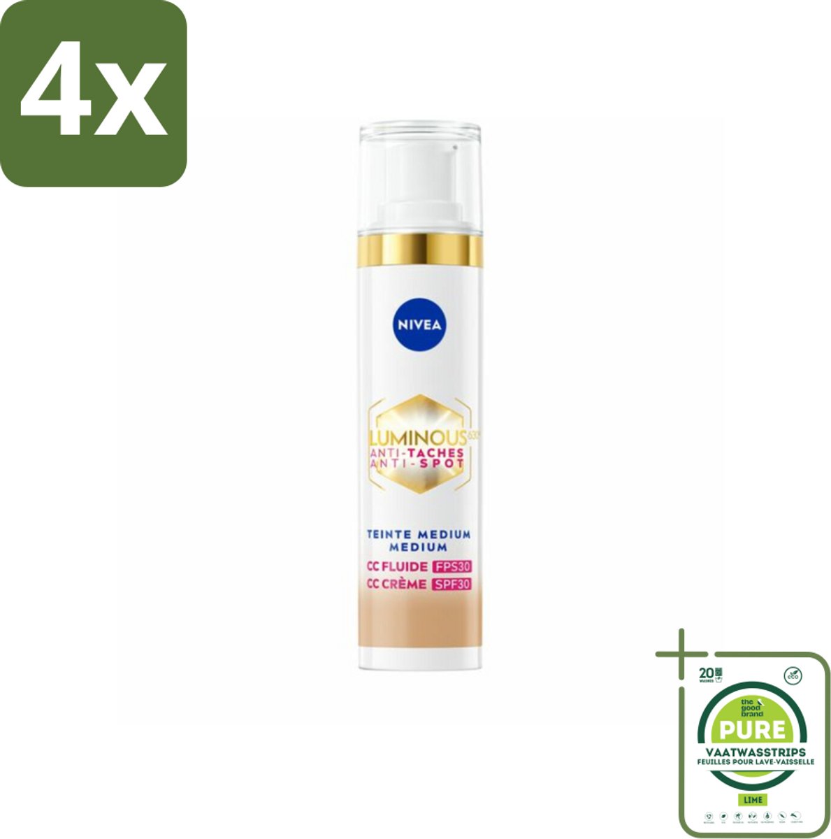 NIVEA - Cellular LUMINOUS630 CC Crème Medium - Gekleurde Dagcrème - Tegen Pigmentvlekken - SPF 30 - 40 ml - Voordeelverpakking - 4 stuks - Gekleurde dagcrème - Anti-pigmentvlekken
