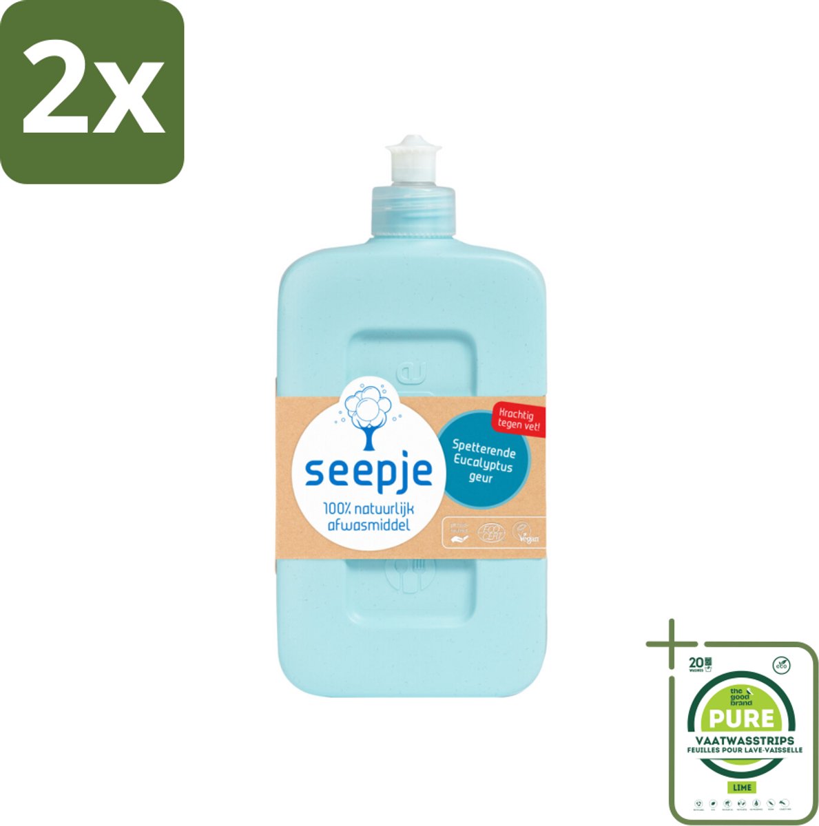 Seepje - Afwasmiddel - Verfrissend & Zacht voor de Handen - Spetterende Eucalyptus - 500 ml - Voordeelverpakking - 2 stuks - Afwasmiddel - Biologisch afwasmiddel