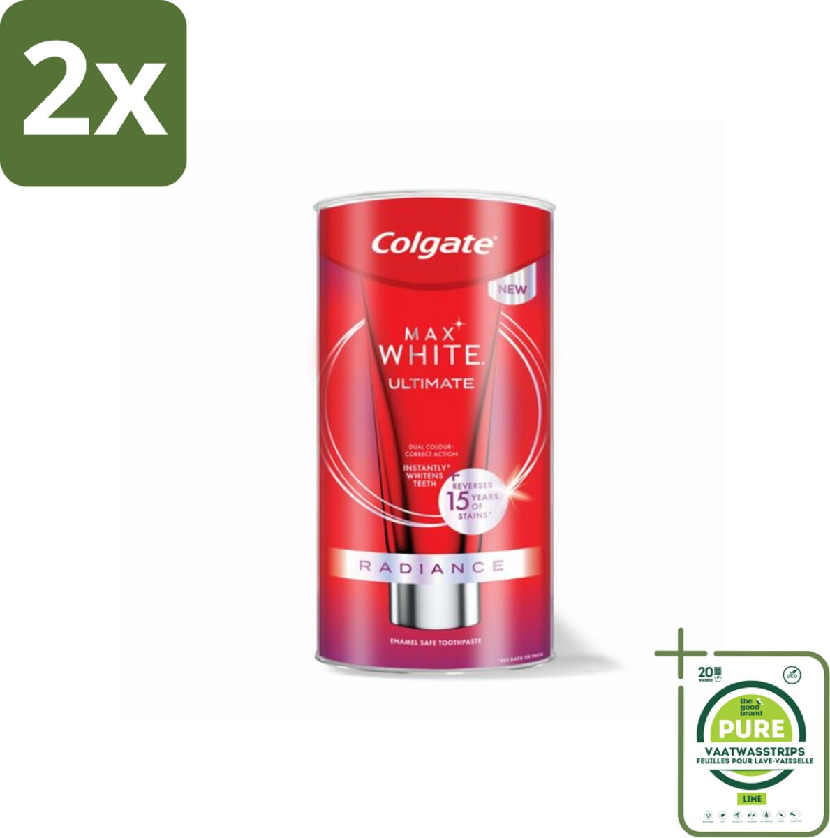 Colgate - Tandpasta - Max White - Ultimate Radiance Whitening - 75 ml - Voordeelverpakking - 2 stuks - Tandpasta - Tanden bleken