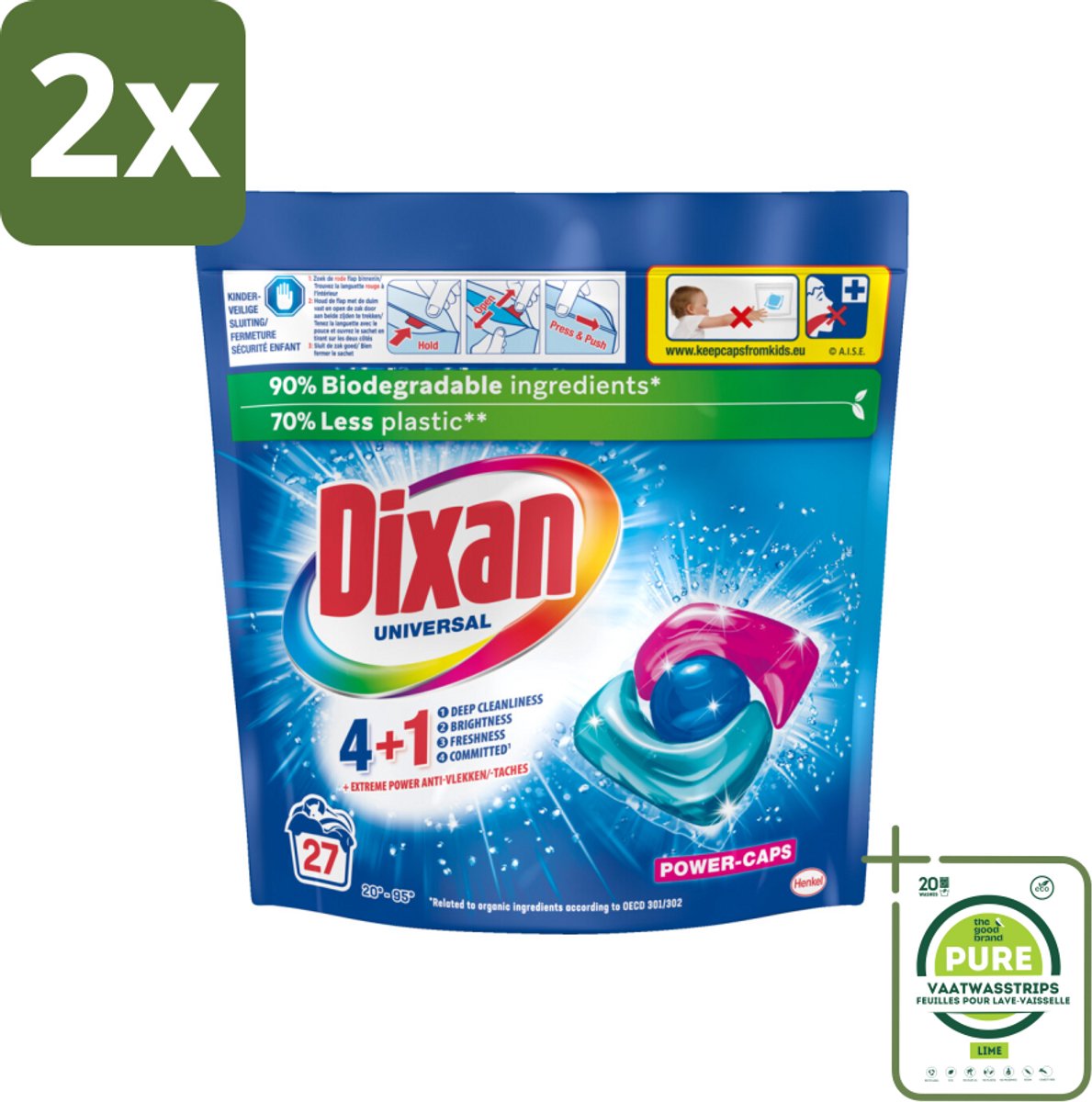 Dixan - Wasmiddelcapsules - Universeel - 27 wasbeurten - Voordeelverpakking - 2 stuks - Dixan capsules - Wascapsules