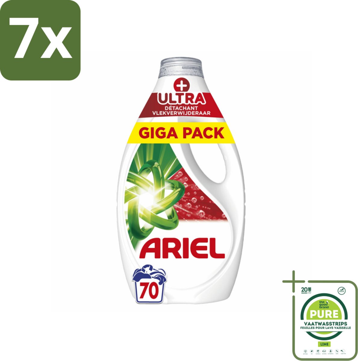 7 x Ariel - Vloeibaar Wasmiddel - +Ultra Vlekverwijderaar - 70 Wasbeurten - 3150 ml - Grootverpakking - Ariel Wasmiddel - Vlekkenverwijderaar - Wasmiddel Vloeibaar - Wasmiddel Voor Koude Was - Duurzaam Wasmiddel