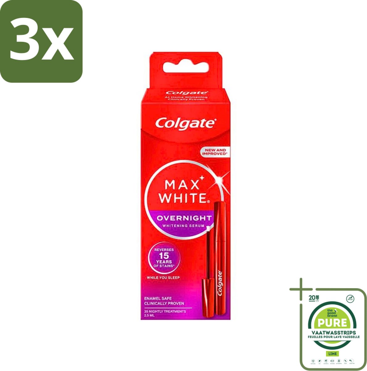 3 x Colgate - Serum - Max White - Overnight Whitening - 2,5 ml - Grootverpakking - Witte Tanden - Tanden Bleken - Overnight Whitening - Tanden Whitening Serum - Colgate Max White