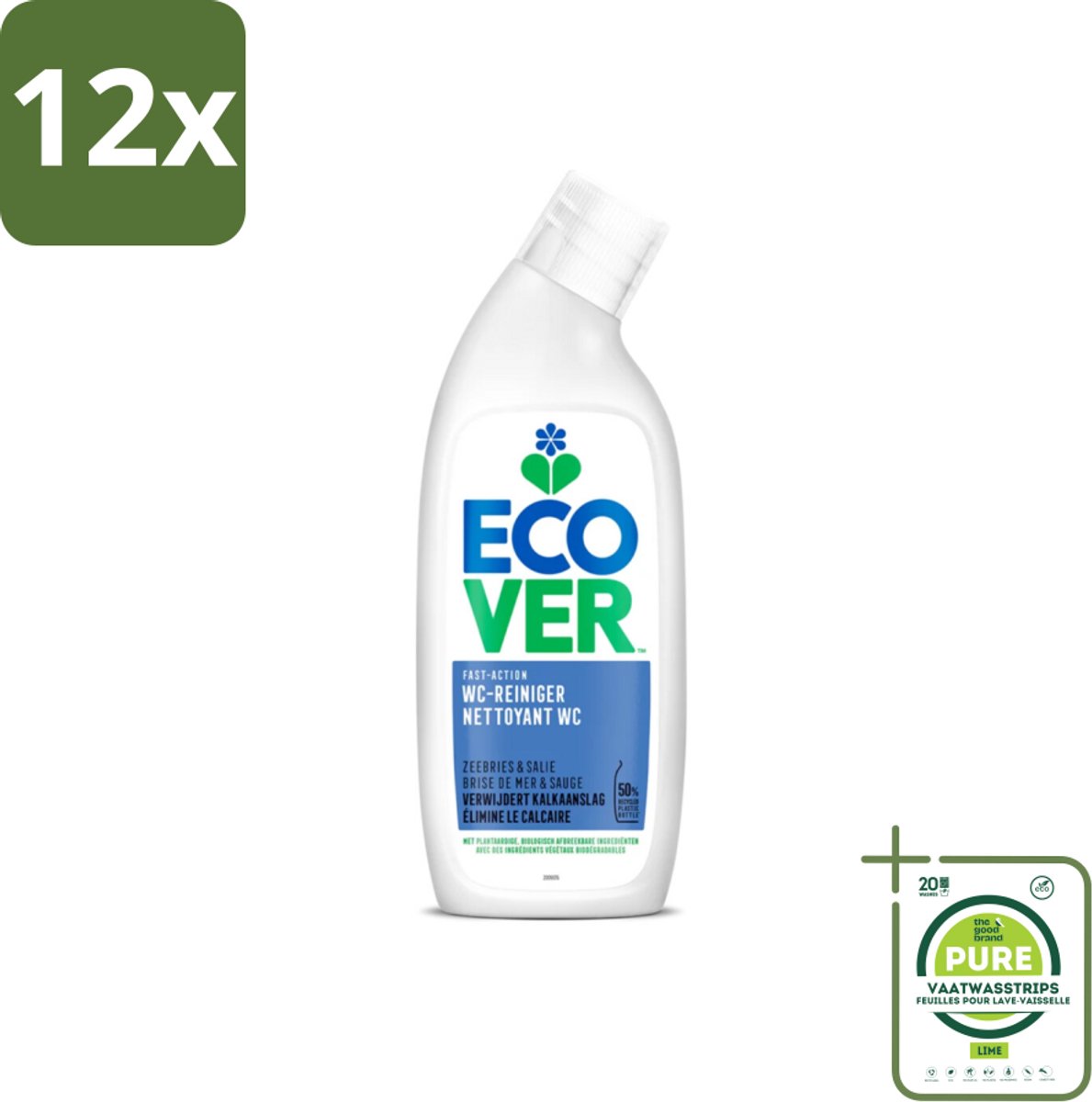 Ecover - Toiletreiniger - Zeebries & Salie - 750 ml - Voordeelverpakking - 12 stuks - Toilet schoonmaak - Toiletreiniger