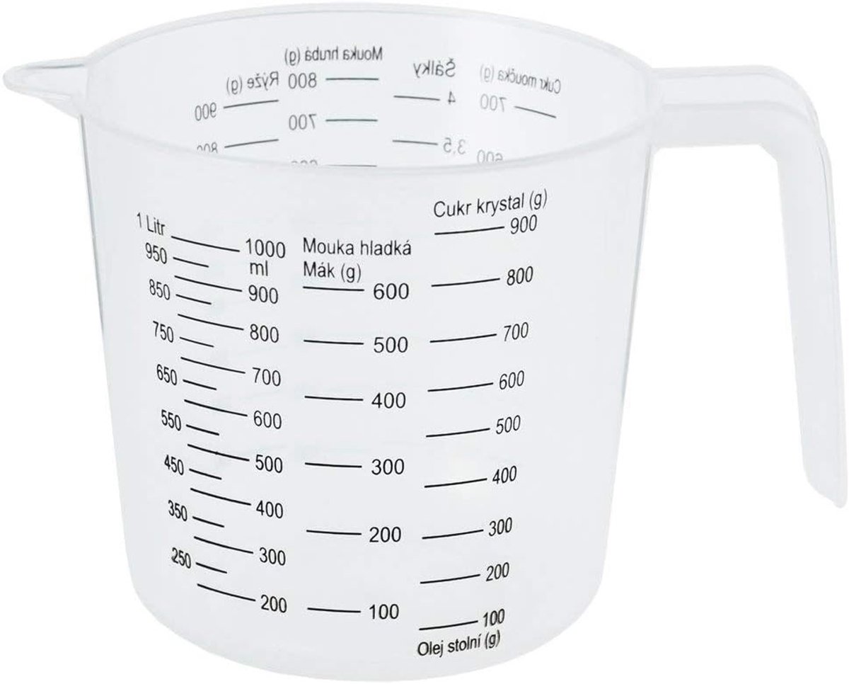 SnelShoppen - Maatbeker Keuken Maatbeker met Schaal Transparant 1 L - Maatbeker voor Vloeistoffen, Suiker, Bloem, Olie, Poppy en Rijst - Gezond en Voe
