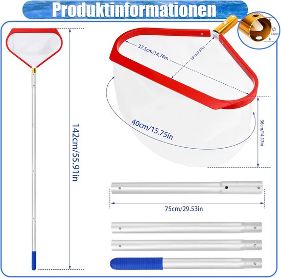 SnelShoppen - Vijver Schepnet Algenschepnet met Telescoopstang 1,4 m - Fijnmazig Aluminium - 40 cm Breed - Ideaal voor Vijver, Zwembad, Waterpark, Fon — afbeelding 5