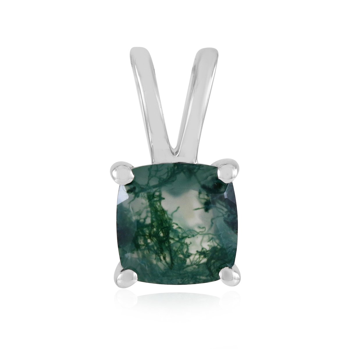 Cavill - Zilveren Hanger - 925 Sterling Zilver - Mosagaat Antiek Kussenslijpsel 0,709 ct - Braziliaanse Groene Edelsteen - Stijlvolle Unieke Sieraden