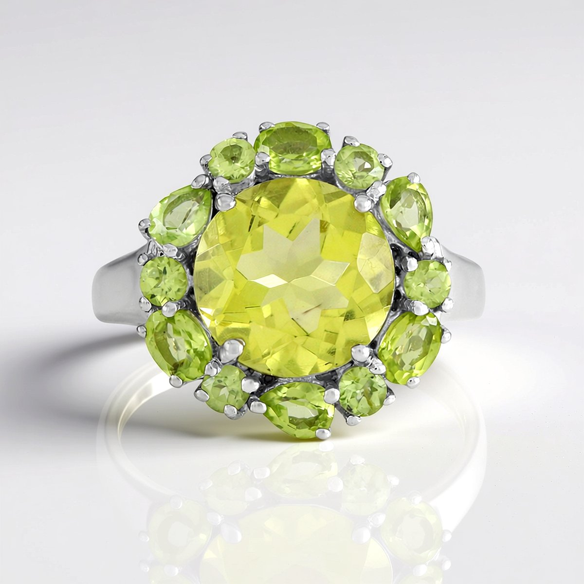 Cavill - Zilveren ring - 925 Sterling Zilver - Ouro Verde kwarts 3,368 ct & Peridoot 1,107 ct - Handgemaakt elegant design - Unieke groene edelstenen