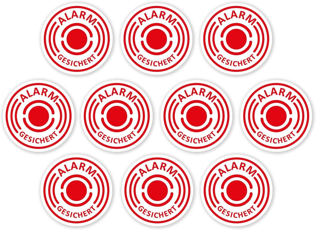 Beveiligingsalarm stickers Ø 2 cm - set van 10 - weerbestendig - ideaal voor ramen en deuren - ShopVlot