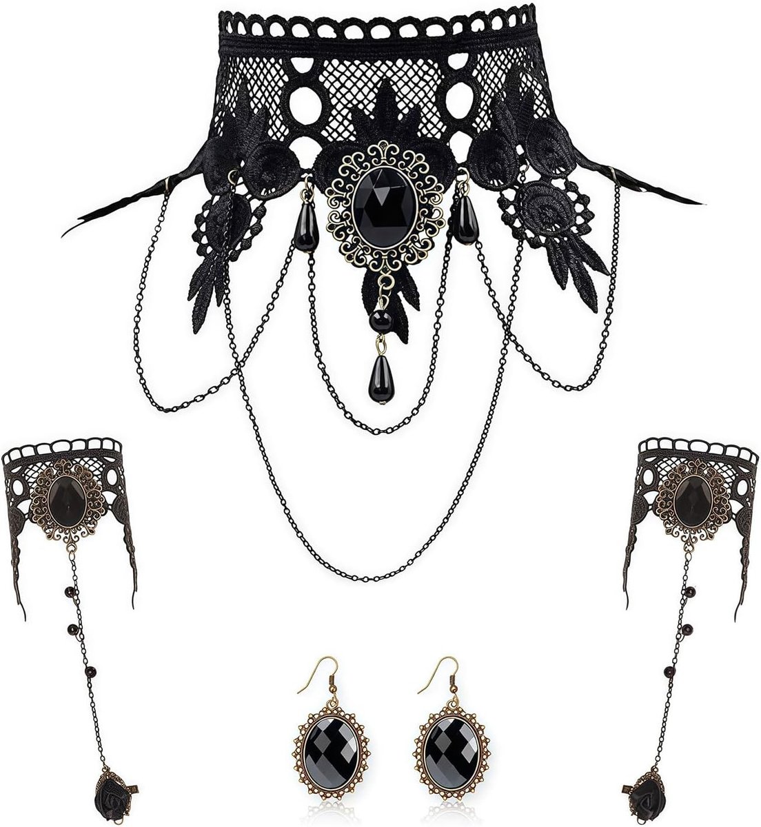 Gothic Vampire Kostuum voor Dames met Steampunk Sieraden en Accessoires voor een Duistere Look