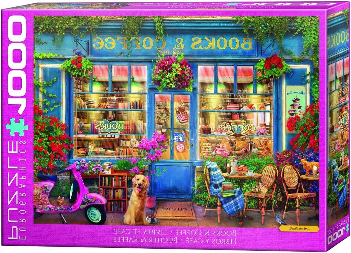 Legpuzzel Boeken Koffie - Puzzel 1000 Stukjes - Ontspannen Vrije Tijd - Gedetailleerd Afbeeldingsontwerp - 1000 Stukjes - Meerkleurig