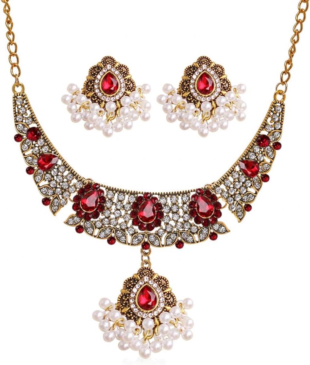 Sieradenset voor dames, kwastjes, sieradenset, edelstenen, vintage, oorbellen, halsketting, hypoallergeen, etnisch voor cadeau