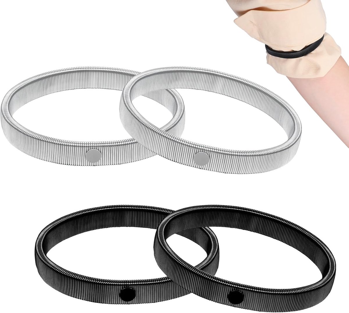 4 stuks mouwhouders, metalen armbandhouder, antislip hemdhouders, elastische mouwhouders voor dames en heren, vaste mouwen, stijlvol en praktisch, zwart zilver
