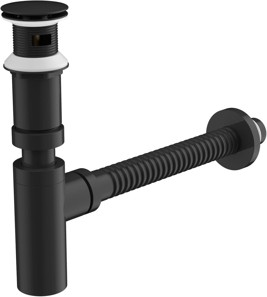 Afvoergarnituur voor wastafel, met gat, pop-up stop, universeel, Click Clack-buis van flexibel staal 304, verstelbare schroefdraad G1 1/4, universeel, geurremmend, lekvrij, zwart