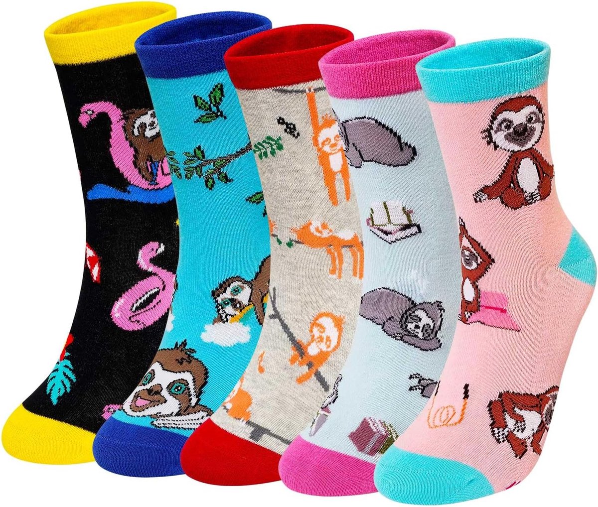 Sokken Dames Fantasie Kleuren Leuke Sokken, Vrolijke Gekleurde Sokken Dames Kerst Sokken met Dieren Motief, 5 paar