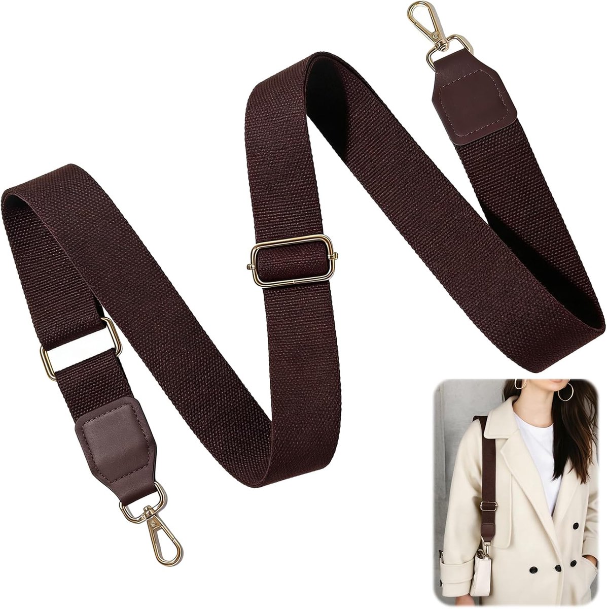 Brede en Verstelbare Schouderriem voor Tas, Vervangende Crossbody Riem 3,8 cm, Verstelbare Lengte 75–135 cm, Schouderband met Metalen Haken, Accessoire voor Tassen en DIY Projecten