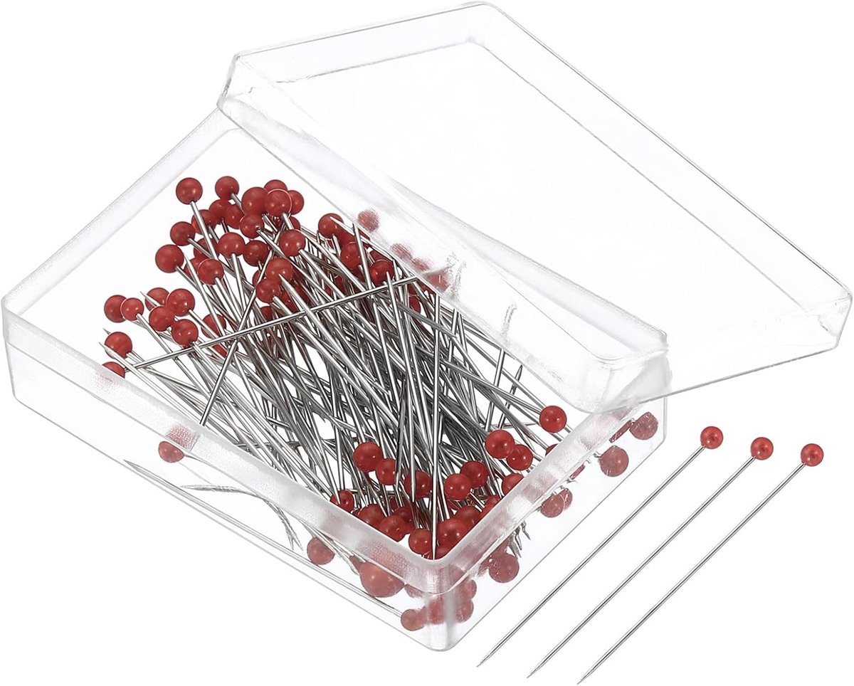 100 stuks naaistiften 3,5 cm parelvormige bal hoofdspelden rechte pin voor stof decoratieve kleding maken knutselen rood
