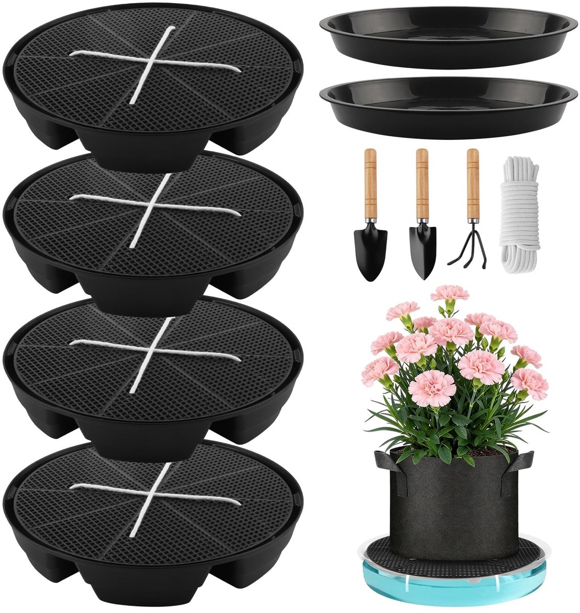 Omgoods - Set van 4 Zelfbewaterende Bloempot Onderzetters met Automatische Irrigatie