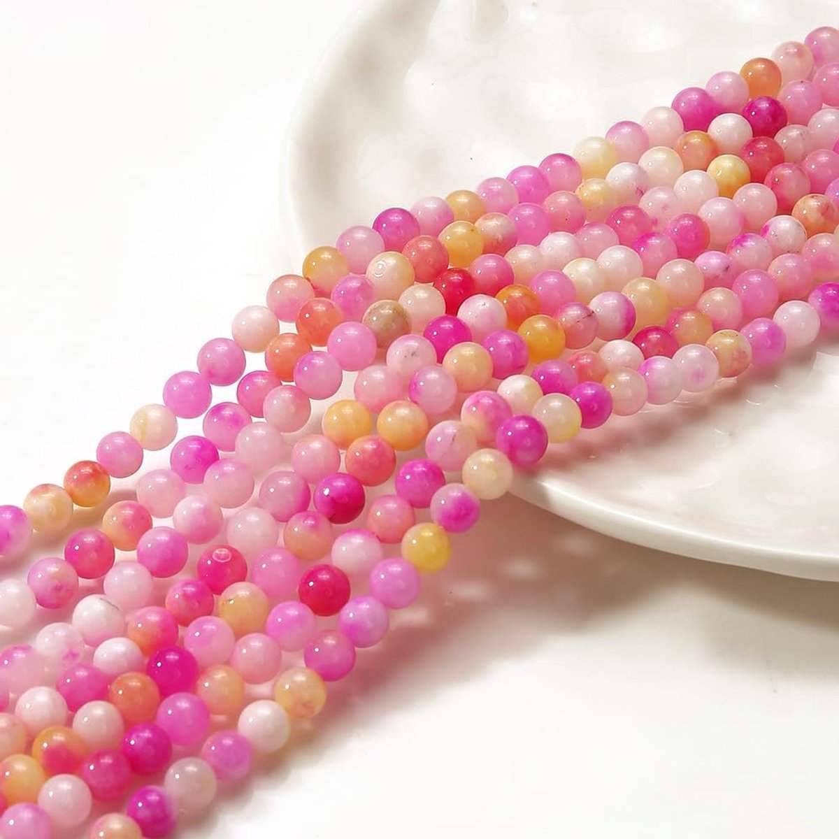 Malay Jadesteen, edelsteen, streng kralen, 6 mm, rond, 60 stuks, sierkralen, halfedelsteen voor sieraden, ketting, armband (roze)