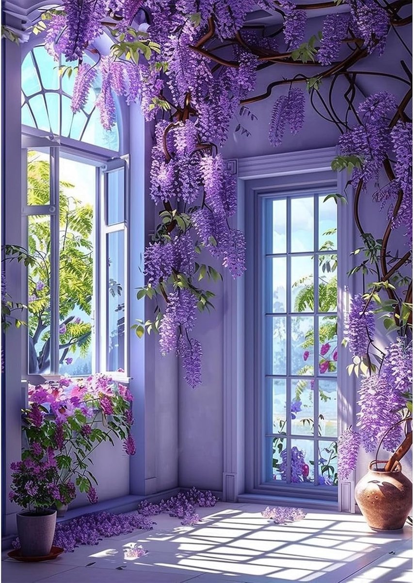 Paarse Wisteria Diamant Schilderij Set voor Volwassenen,5D Mooie Bloemen Diamantart,DIY Mozaïek Set voor Beginners,Volledige Ronde Boor Huisdecoratie 30x40cm
