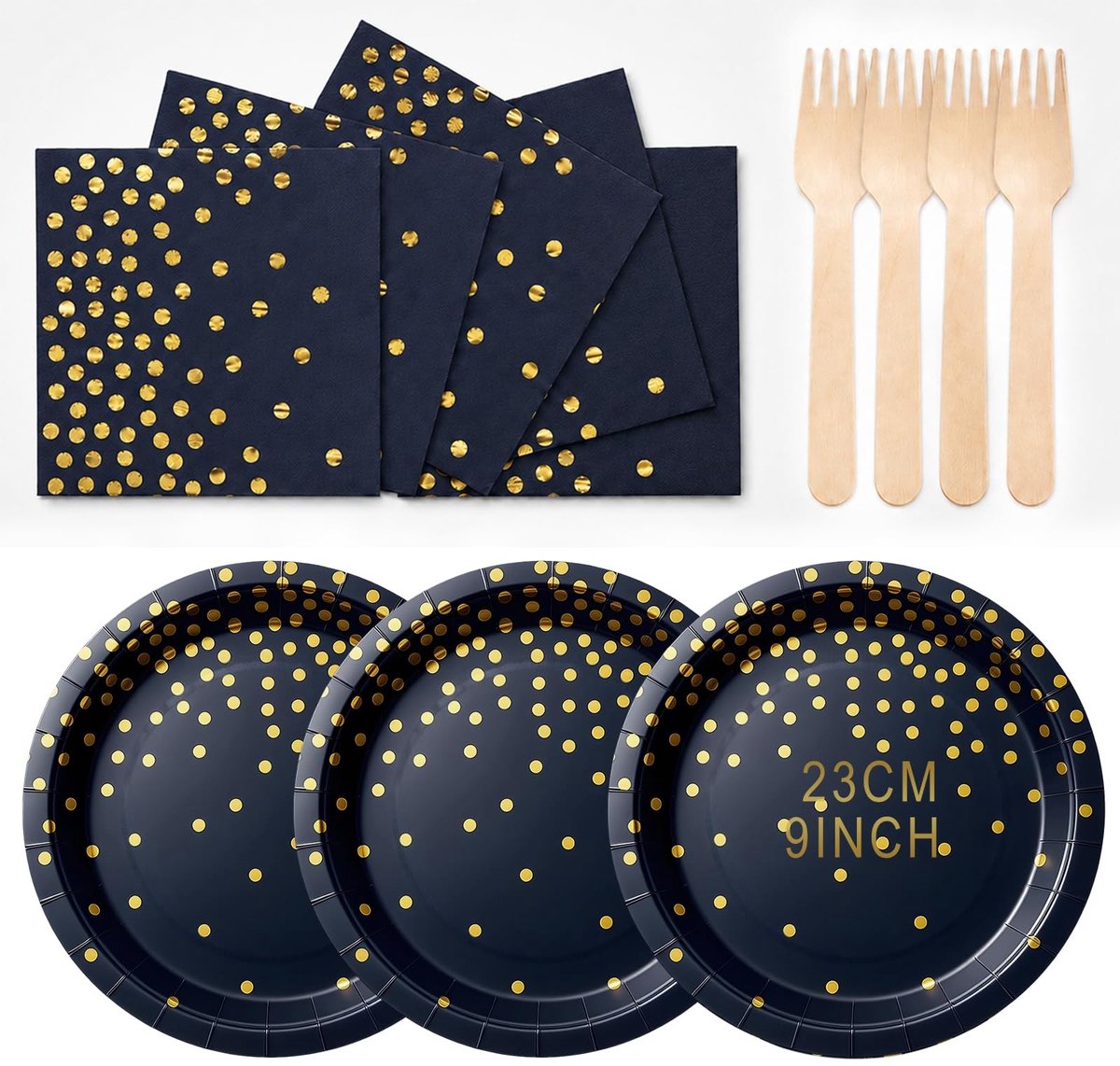 Omgoods - 72-Delig Donkerblauw Goud Feestservies voor 24 Personen - Wegwerpservies