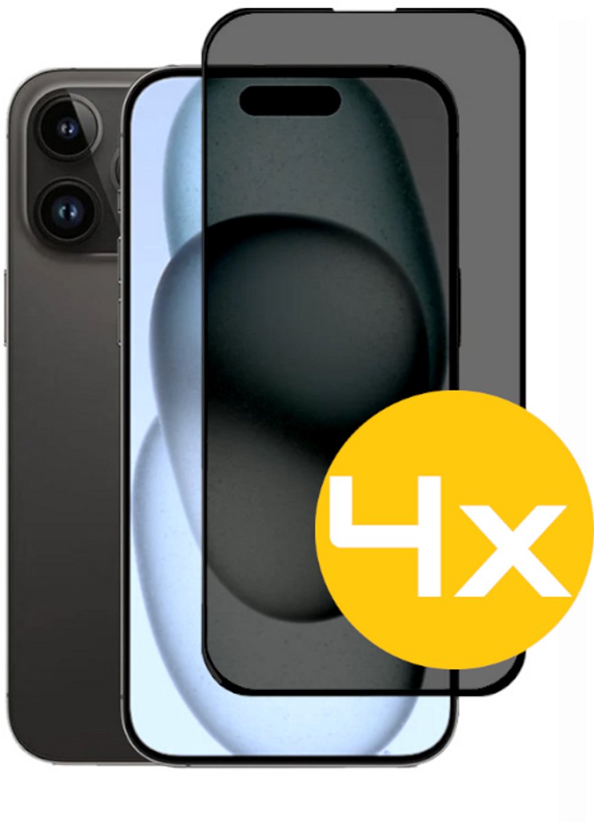 Privacy Screenprotector Geschikt Voor iPhone 15 Plus - Volledige Beschermglas - 4 Stuks