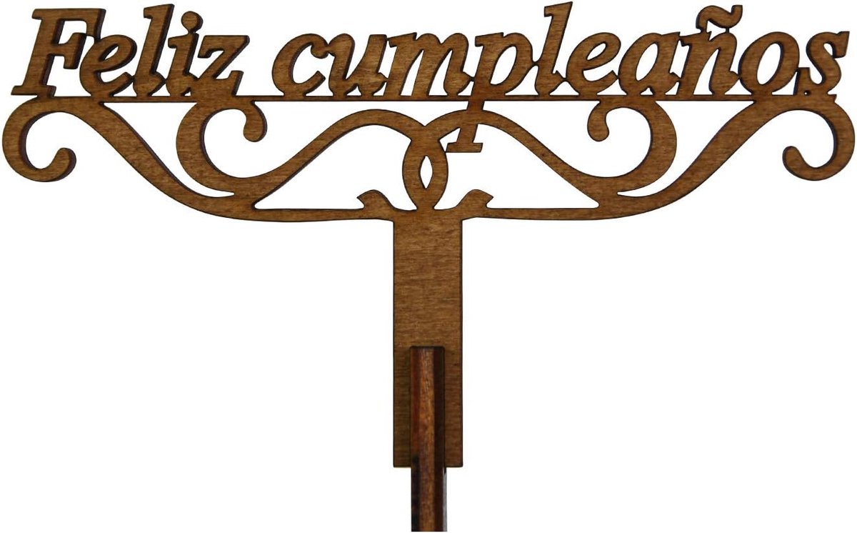 Bloemensteker taartsteker "Alles Gute zum Birthday" in het Spaans (Spain, stekkerbruin)