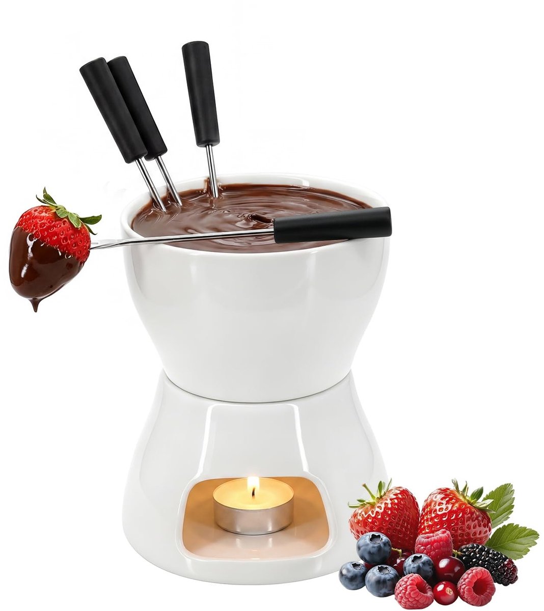 Omgoods - Keramische Chocolade Fondue Set met 4 Vorken - Vaatwasmachinebestendig