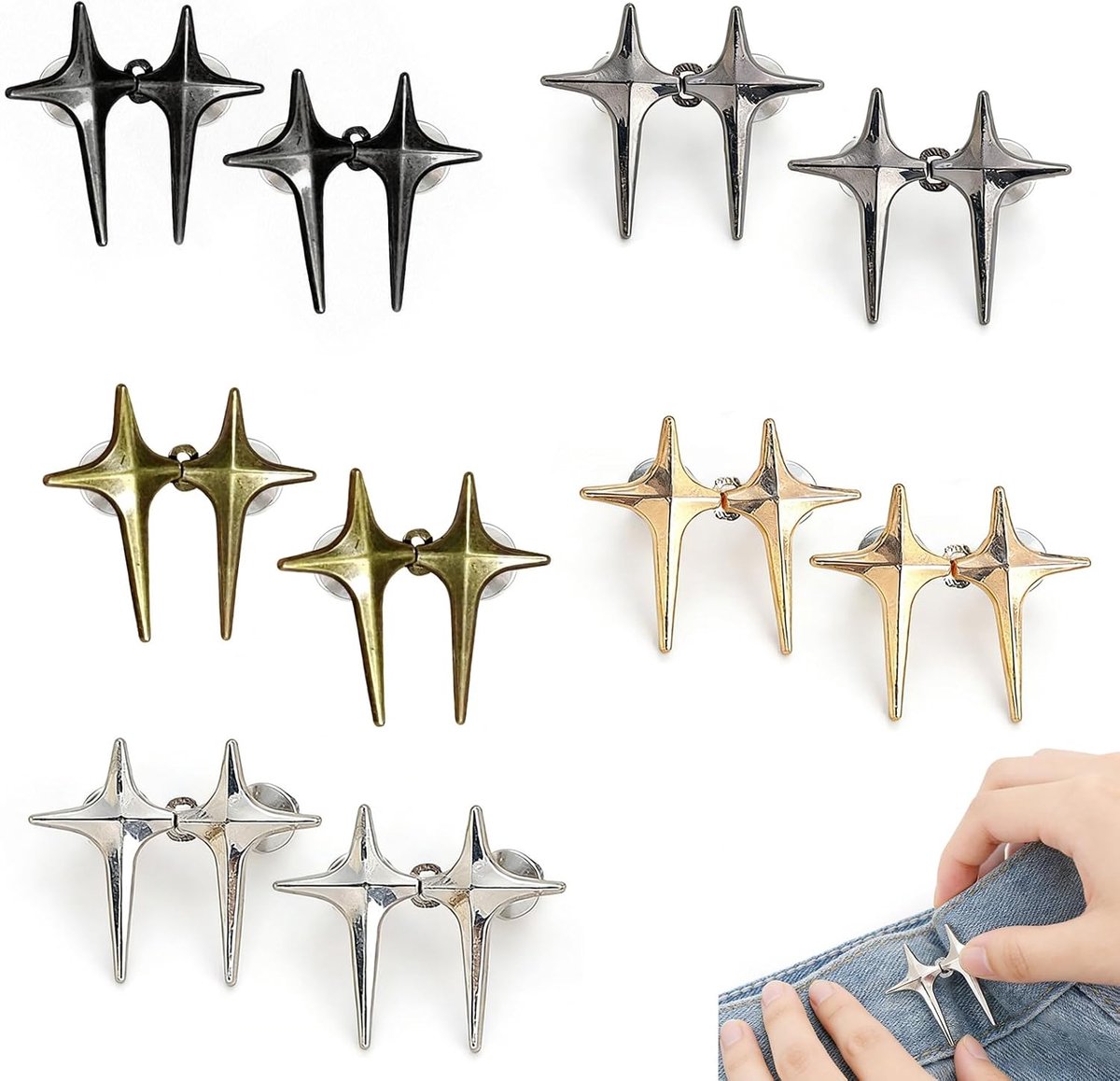 Knopen Met Ster – Afneembare Tailleverstellers Zonder Naaien – Metalen Knopen Voor Jeans, Rokken, Broeken – Herbruikbare Knopen In 5 Kleuren Voor Stijlvolle Pasvorm
