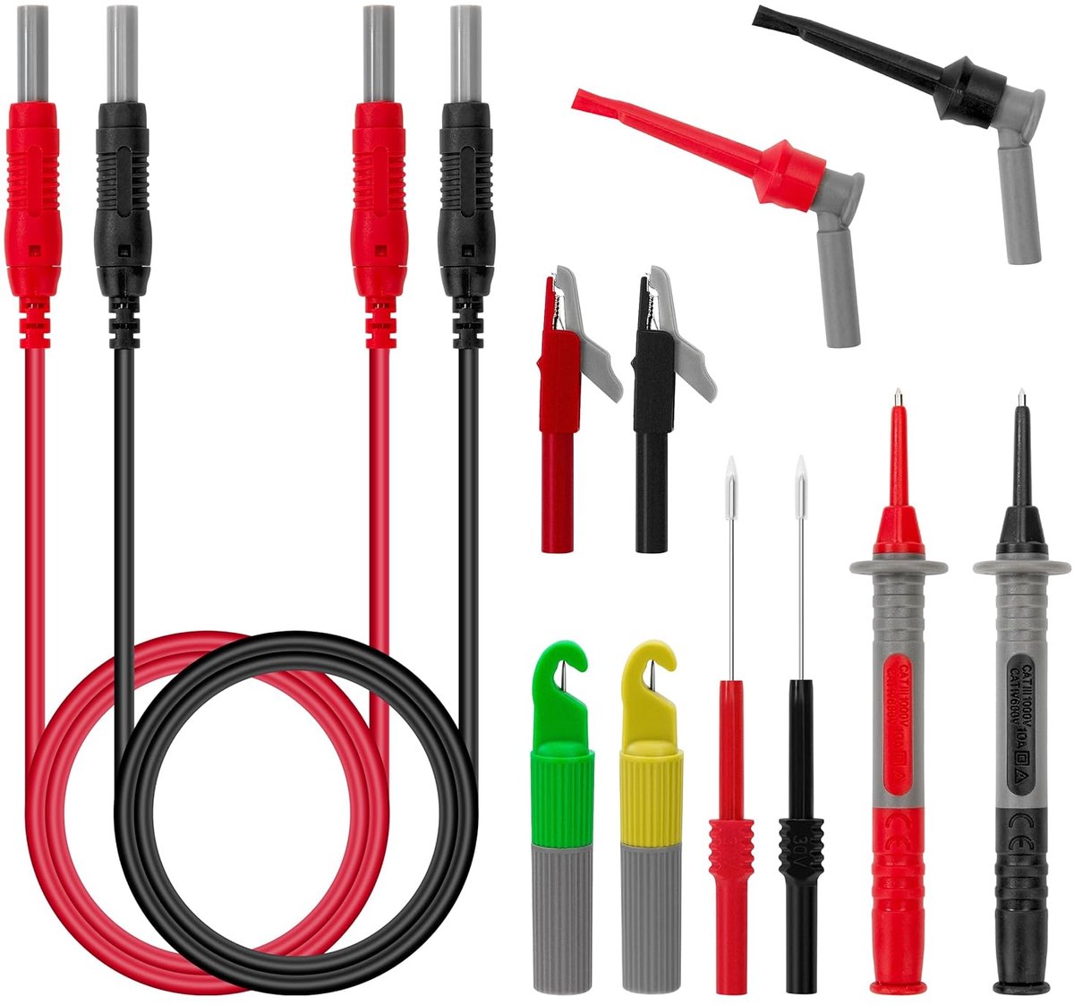 Multimeter meetleidingen kit met krokodillenklemmen, banaanstekker, meetkabel, 1 m testsondes, 2 mm testhaak, testsonde, meetpunten voor digitale multimeter, 12 stuks