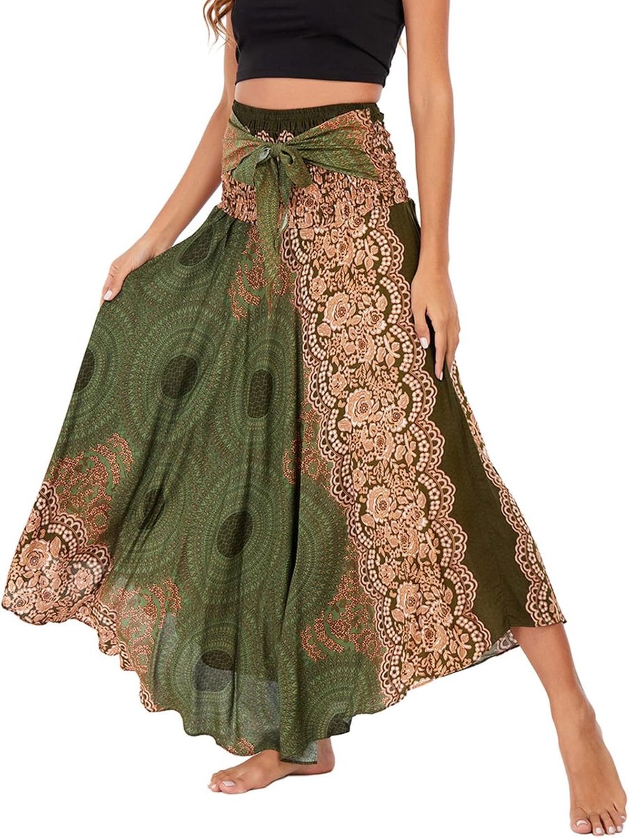 2-in-1 rok voor dames, lang, zomer, maxirok, boho, strandrok, bloemen, hoge taille, hippie, zomerjurk