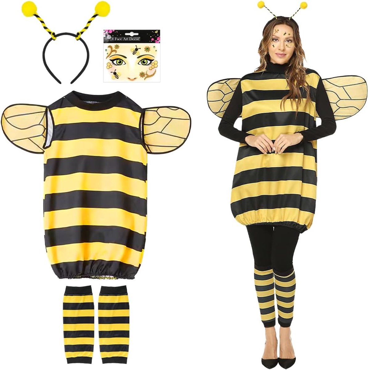 Bijpak voor volwassenen, maat XL, bikostym met vleugels en haarband voor dames, carnaval, maskerade en cosplay, C14