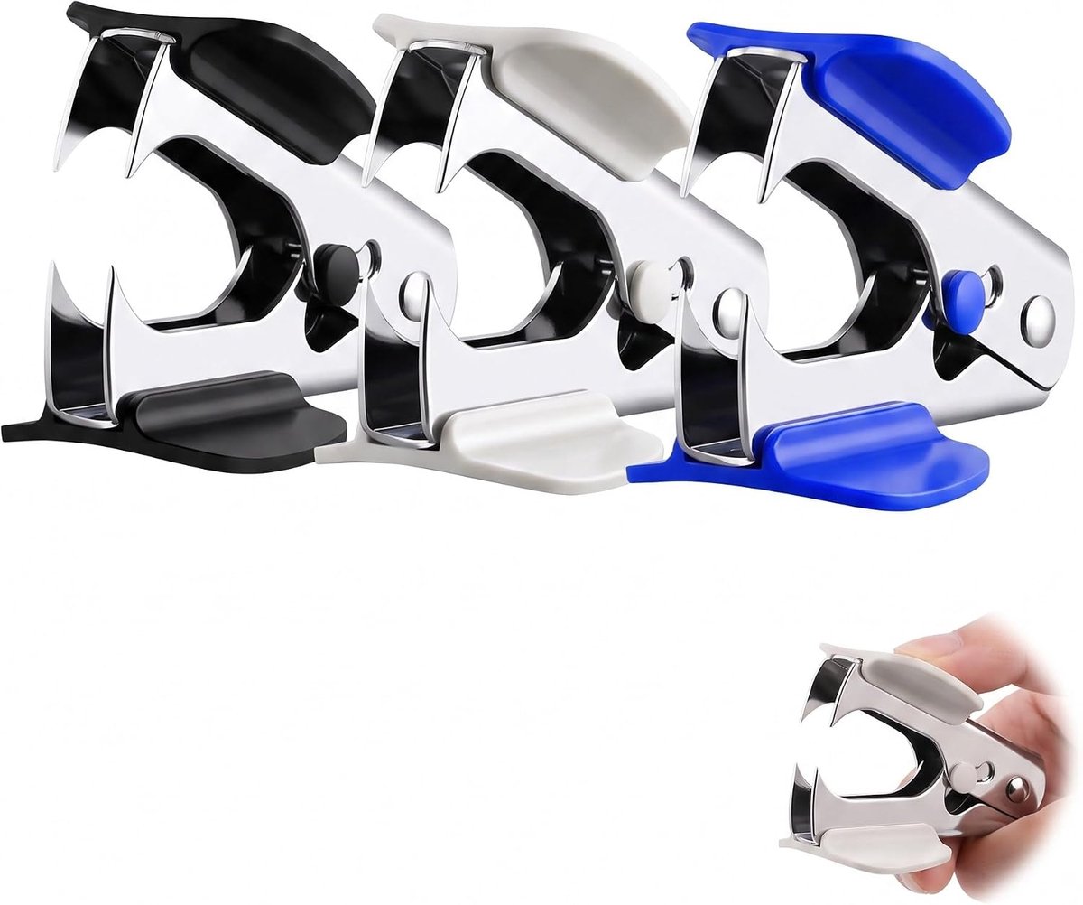3 stuks nietjesverwijderaar van metaal met veiligheidsvergrendeling, nietjesverwijderaar met ergonomische handgreep voor kantoor en school, paperclips verwijderaar zonder het afscheuren van