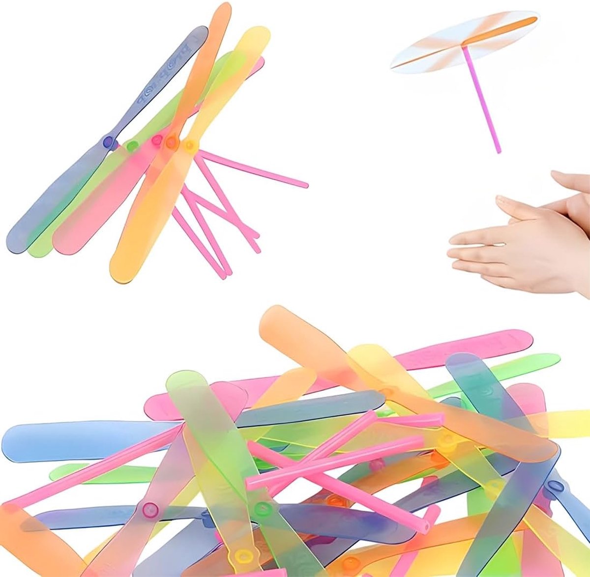 20 Pezzi Girandole Bambini, Colorato E Compatto Facile Da Trasportare, Elicottero Volante A Mano Per Feste, Regali Di Compleanno (Plastica, Trasparente, 20 Pezzi)