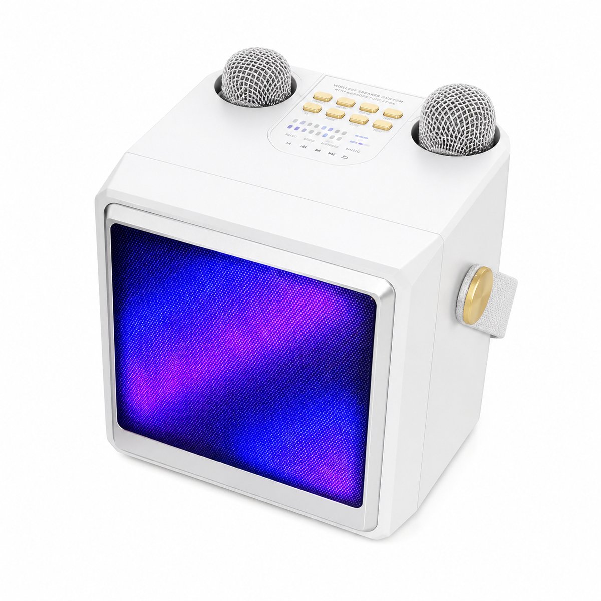 GlowMatrix Karaoke Speaker met 2 Draadloze Microfoons – 10W – RGB Verlichting – Oplaadbaar – Wit 930