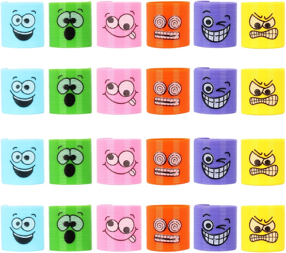 Slinky Emoji Grappige Gezichtsveren Speelgoed voor Feestzak Vulling, 24-delige Spoel Mini Veren Groothandel Speelgoed, Fidget Grappig Gezicht Rekbare Speelgoed, Klas Prijzen voor Kinderen Jongens