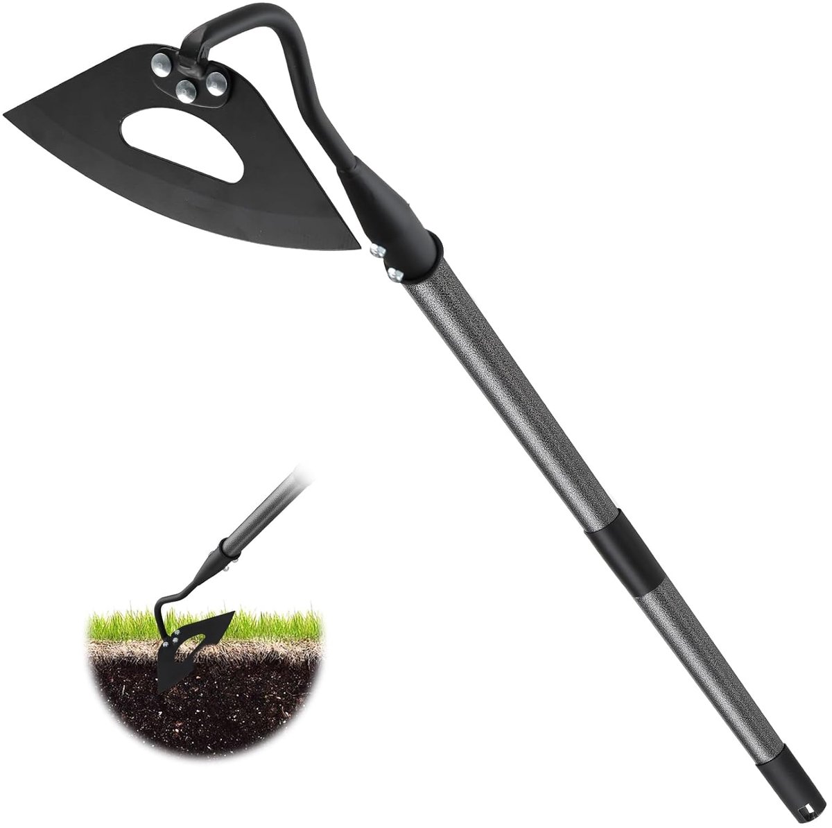 tuinhak met steel, 170 cm, geharde holle hak, onkruidhak voor het wieden, losmaken van grond, graven, planten, groeven, praktisch onkruidverwijderaar, tuingereedschap
