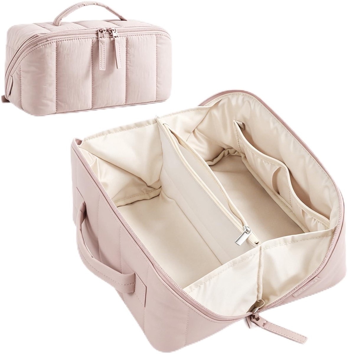 Omgoods - Grote Toilettas met Vochtcompartiment - Waterdichte Make-up Tas in Modern Roze