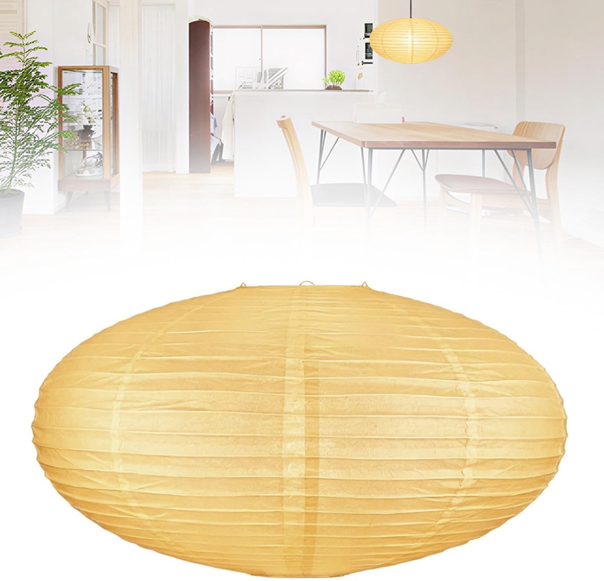 Omgoods - Beige Ovale Papieren Lampenkap, Chinese Lantaarnstijl 45 cm