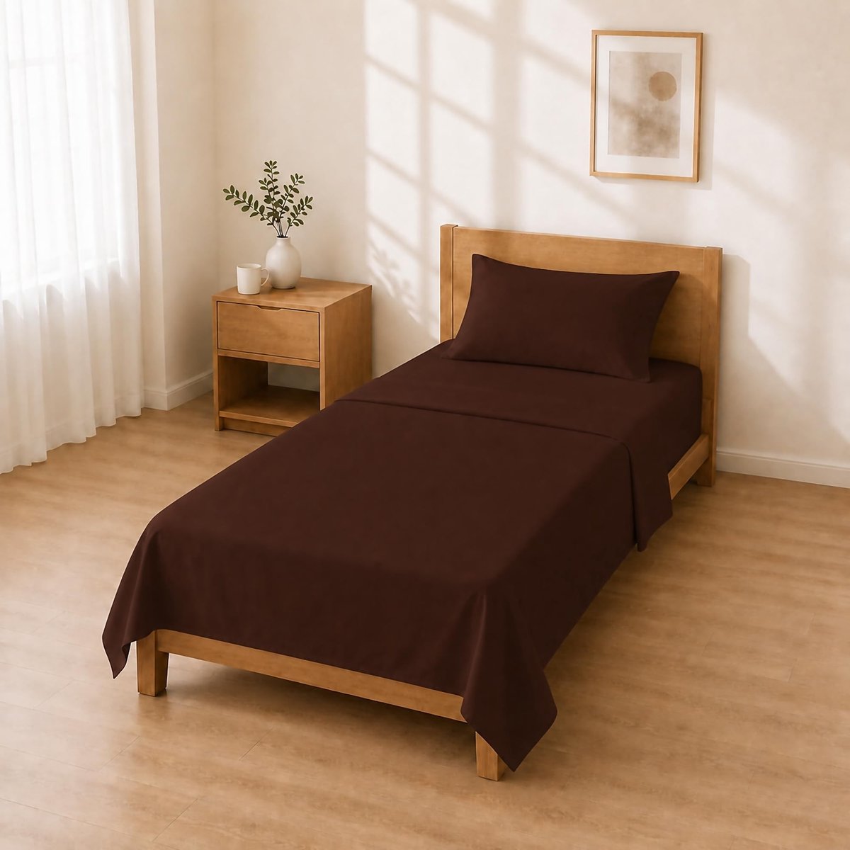 Omgoods - Microvezel Lakenset 120x200/30 - 180x280 + Kussensloop 50x80 - Bruin